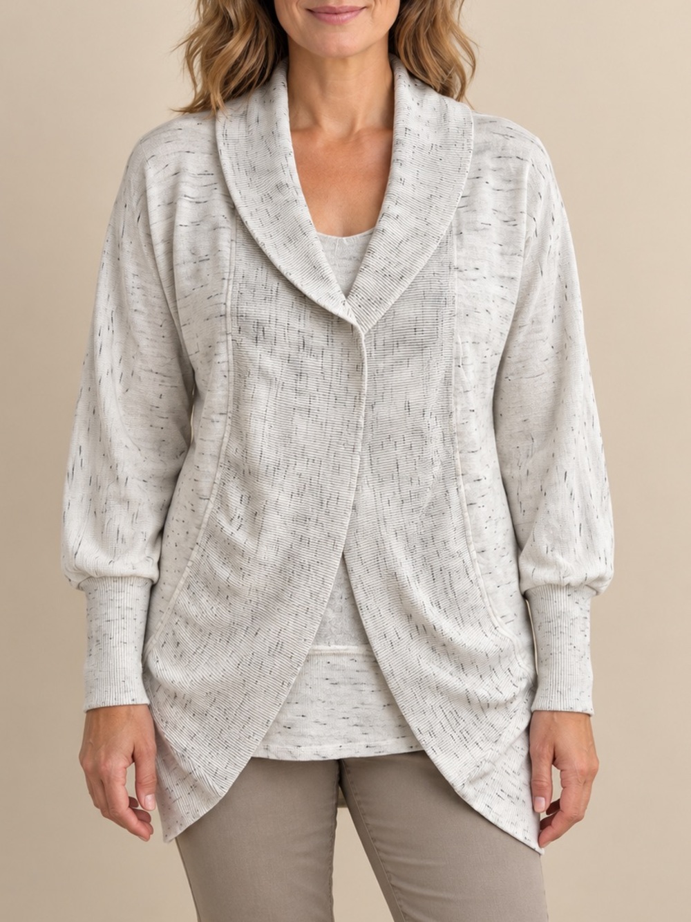 Sundance Size L Cotton Marled Open Front Cardigan Shawl Collar